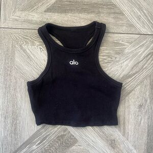 Alo Aspire Size Small Black Ribbed Racerback Crop Tank Top